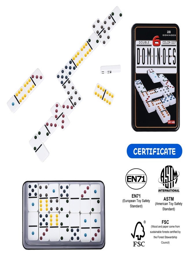 Offelec Double Six Dominoes Set | 28 Domino Tiles Double 6 Dominos with Storage Tin | Classic Family Game for Kids & Adults | Ideal for Travel, Game Nights & Educational Fun | 2-4 Players - Image 3